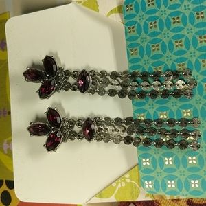 Pierced Chain Dangle Red/Purple Acrylic Earrings